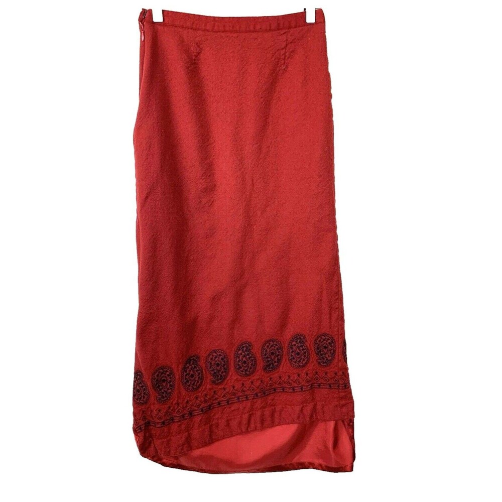 100% Wool Red Maxi Floral Aztec Lined Slit Pencil Zip Skirt Harold's Women's 6